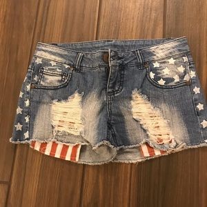 American Flag Denim Shorts